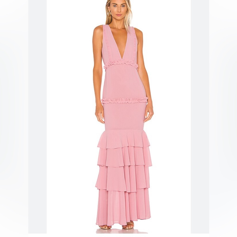 Lovers + Friends Pink Ruffled Tiered Maxi Dress